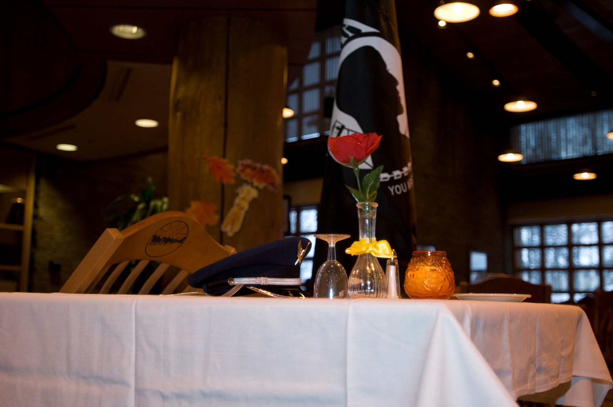 ELMENDORF AIR FORCE BASE, Alaska -- The Prisoner of War/Missing in Action table is set up for the Thanksgiving Day meal at the Iditarod Dining Facility Nov. 27. (U.S. Air Force photo/Airman 1st Class David Carbajal)