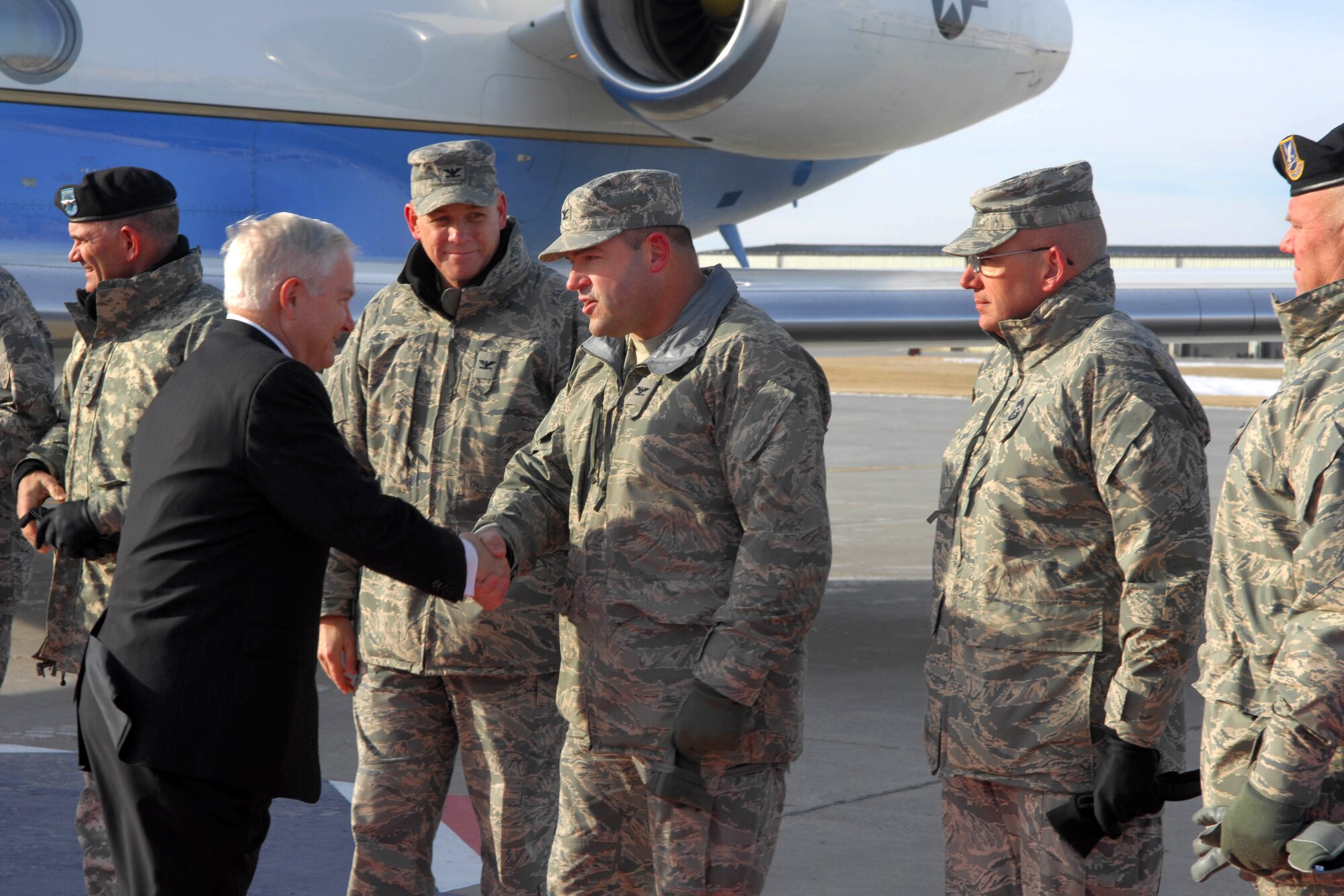 Defense Secretary Robert M. Gates tells Airmen at Minot Air Force Base, N.D., that the Air Force's nuclear mission, and maintaining its long tradition of excellence, are vital to the security of the United States during a visit Dec. 1. (U.S. Air Force photo/Senior Airman Joe Rivera)
