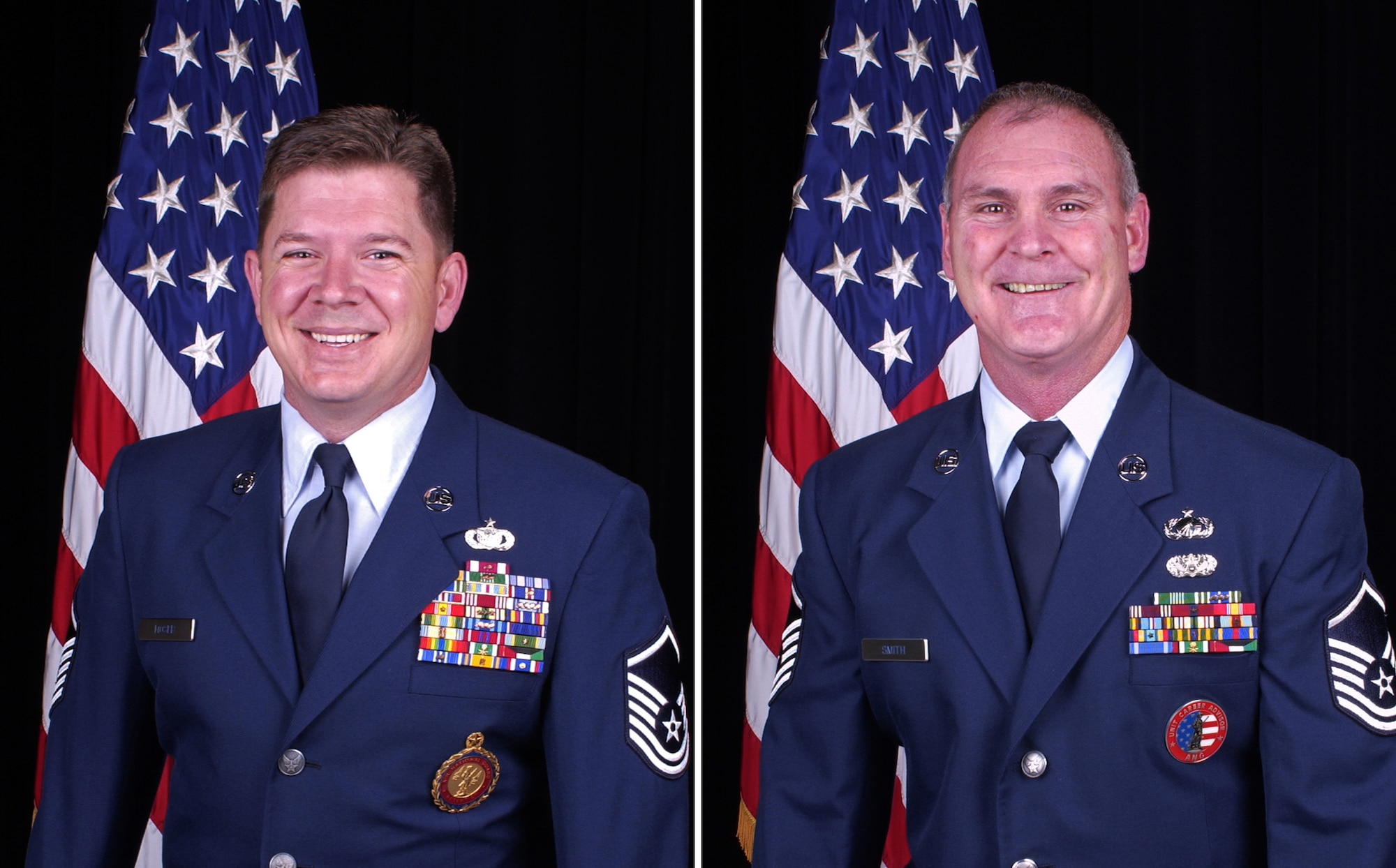 Master Sgt. Scott Moser (left) and Master Sgt. Rich Smith have been recognized at the unit, state and regional level for the accomplishments in the area of retention and career advising.