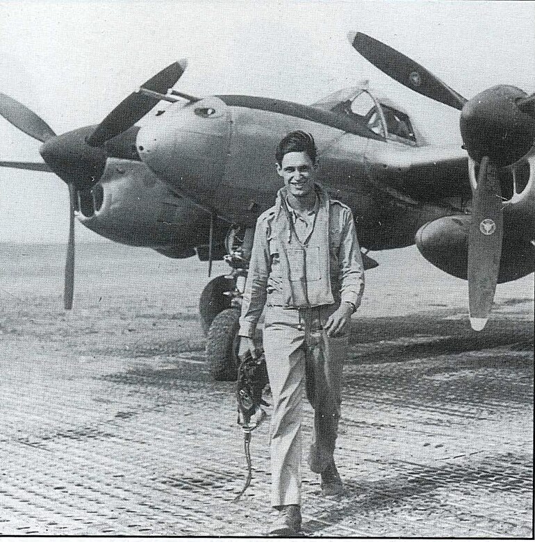 LANGLEY AIR FORCE BASE, Va. -- Capt. Tom Maloney, shown here at Foggia in May1944, walks away from his P-38 after a mission during World War II.  (Courtesy photo) 
