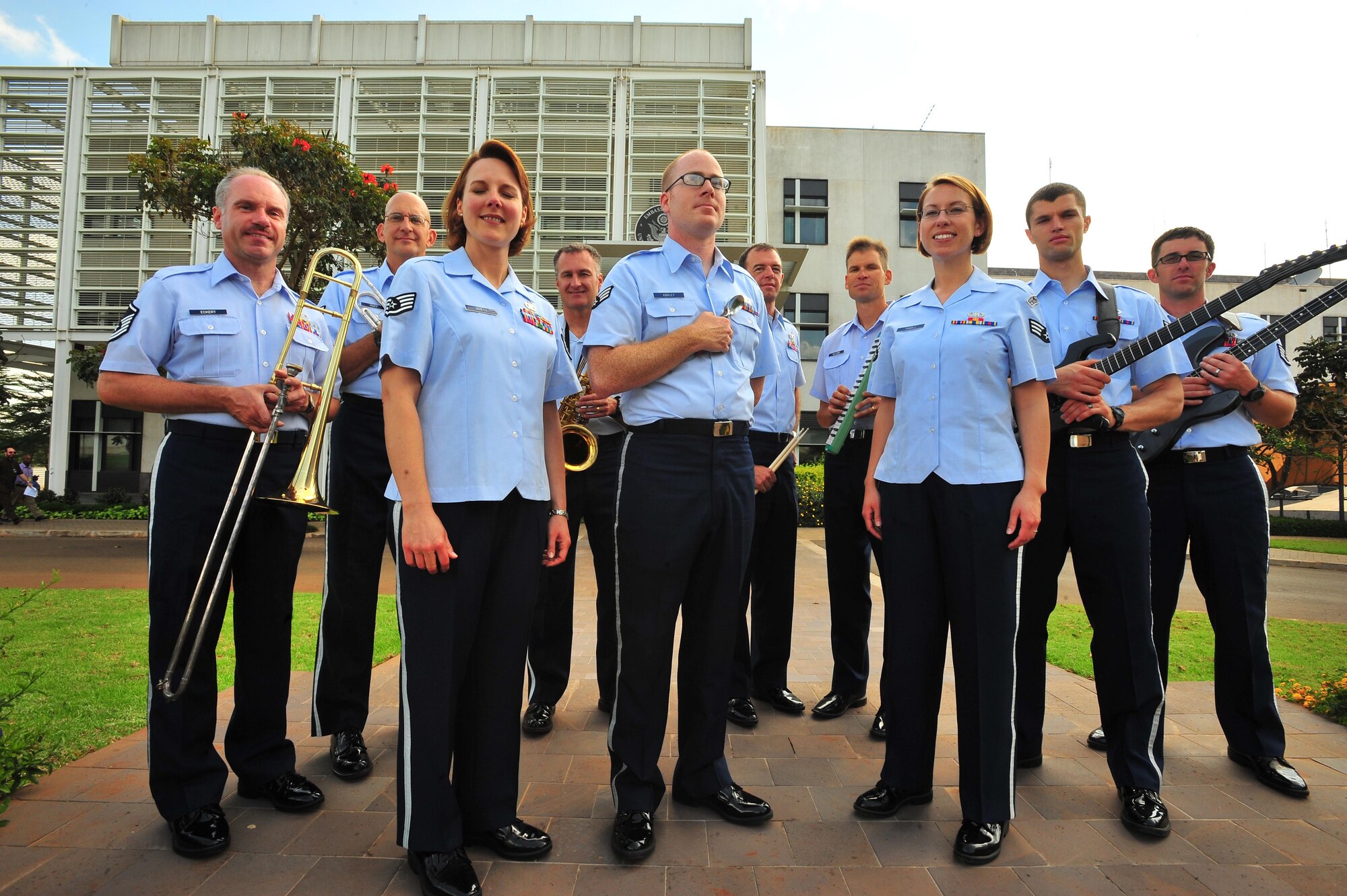 The United States Air Force Central Command Expeditionary Band visited Nairobi, Kenya for the first time November and played in different venues throughout the area.  They played for the U.S. ambassador and invited guests at his residence house. Other performances included civic centers and universities with crowds exceeding 1,800 people.(U.S. Navy Photo/Petty Officer 1st Class Scott Cohen)(Released)