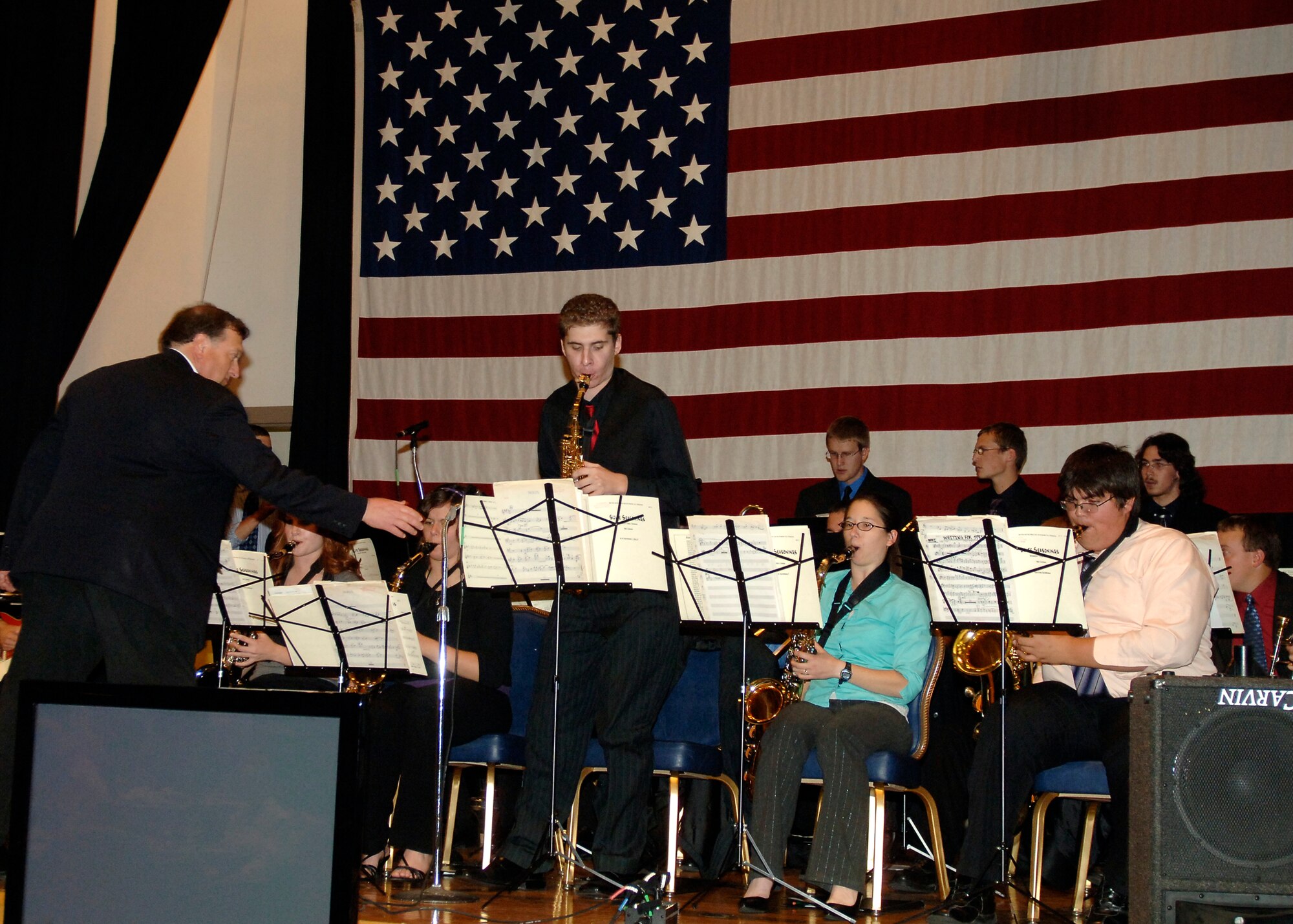 MCCONNELL AIR FORCE BASE, Kan. -- The Pittsburg Jazz Band performs for Team McConnell during a free concert at the Robert J. Dole Community Center ballroom, Nov. 24.  The concert was held in conjunction with the 22nd Force Support Squadron Club Appreciation Night.  (Photo by Senior Airman Anthony Mejia)