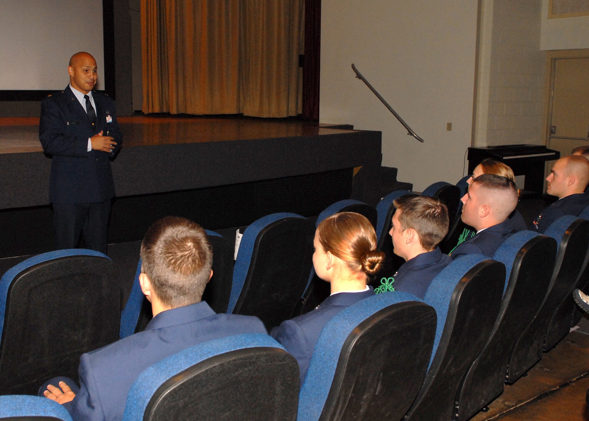 Major Sammy Vega, 316th Training Squadron director of operations, addresses the Members of Electronic Systems Security Assessment Apprentice Course class number 081007 during their graduation ceremony on Dec. 2.  This marked the final Electronic Systems Security Assessment Apprentice class that will come through Goodfellow as the career field will soon merge with another intelligence career field, Intelligence Operations.  (U.S. Air Force photo by Senior Airman Kasabyan D. Musal).