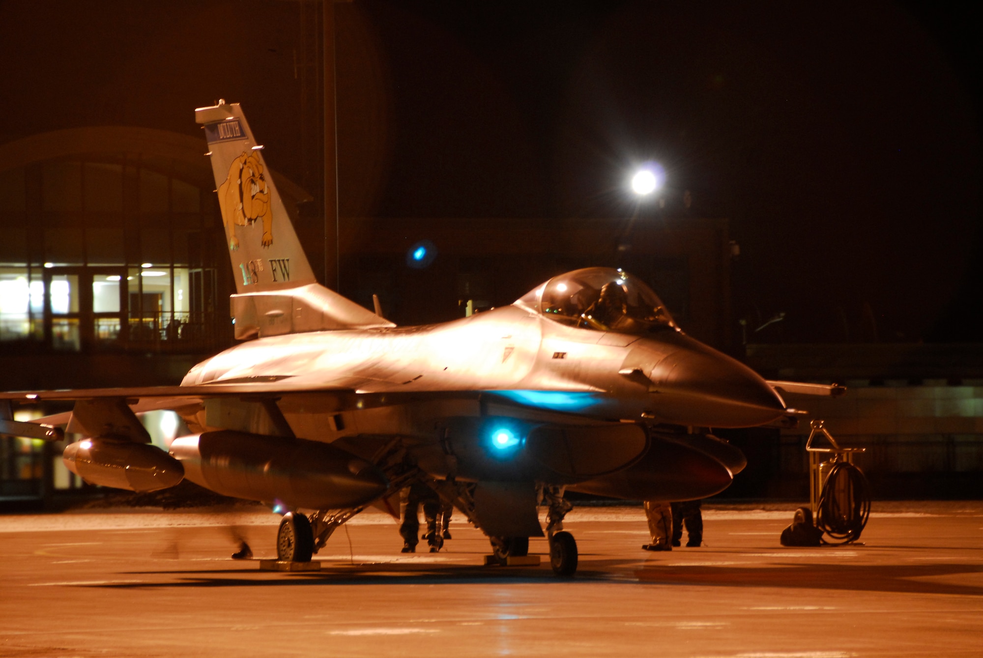 F-16C Fighting Falcons from the 148th Fighter Wing Air National Guard are launched in the early morning Dec. 3, 2008 in Duluth, Minn.  The aircraft and maintainers will deploy to Joint Base Balad, Iraq as a part of an Air Expeditionary Force (AEF) deployment. (U.S. Air Force photo by TSgt Jason W. Rolfe) (Released)