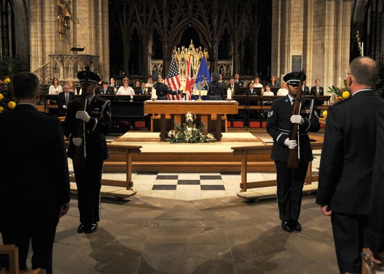 The Team Mildenhall Color Guard posts the colors at the beginning of the Thanksgiving service held at the Ely Cathedral Nov. 26, 2008, in Ely, England. (U.S. Air Force photo by Staff Sgt. Jerry Fleshman)