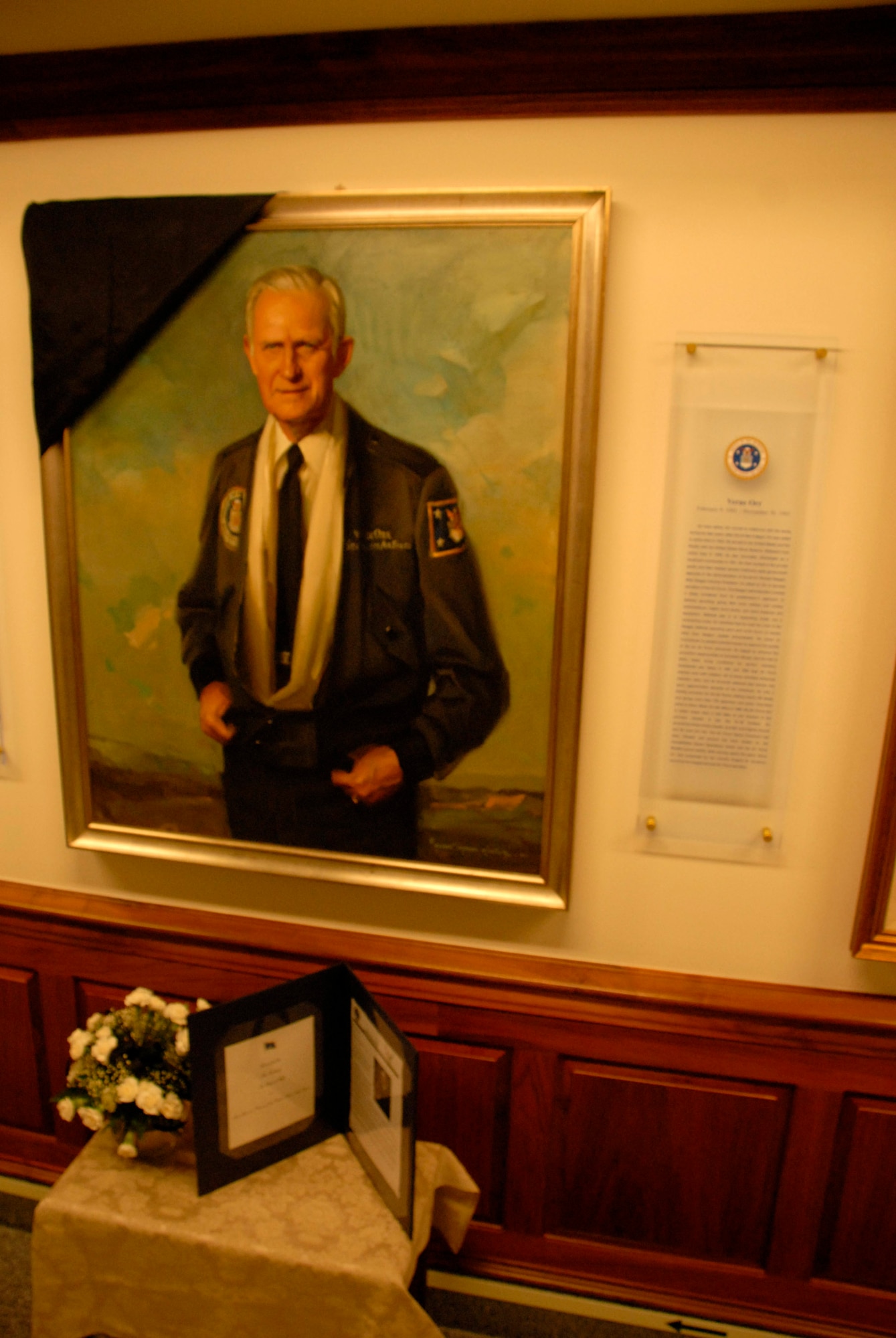 A memorial table was placed in the Air Force Corridor of the Pentagon Dec. 5 under the portrait of Verne Orr, the fourteenth secretary of the Air Force. He died Nov. 27 at age 92 in his home in Pasadena, Calif.  He served under President Ronald Reagan from 1981 to 1985. (U.S. Air Force photo/Tech. Sgt. Cindy Haught)  