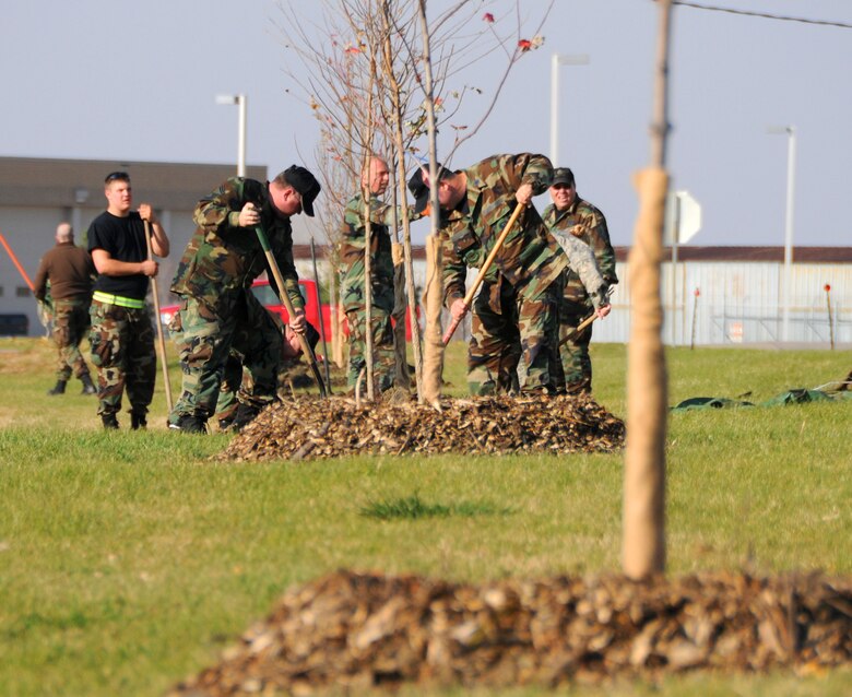 Sioux City, Iowa
Members of the 185th ARW plant trees at the Sioux City Air National Guard base. Trees planted included Maples, oaks, locus, and crabapples. The project was headed up by the base Civil engineer. 
