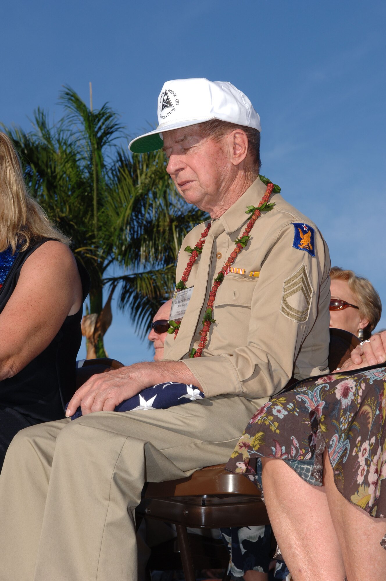 (Dec. 7, 2008) Dec. 7, 1941 Hickam Field Survivor and former Air Force Tech. Sgt. Max Baker, wearing his uniform from his era of service, was present to remember his fallen comrades of the attack on Hickam Field.  Sunday’s remembrance ceremony at Hickam Air Force Base was an emotional event for many in attendance.  (U.S. Air Force Photo/Oscar A. Hernandez)