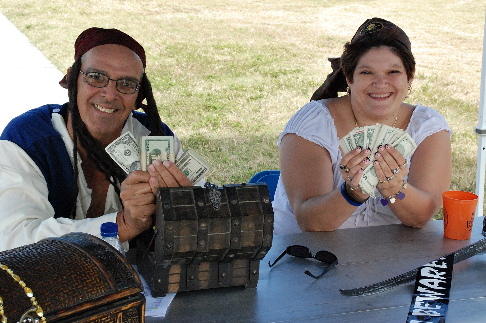PATRICK AIR FORCE BASE, Fla. -- 920th Rescue Wing members and their families enjoy pirate themeed picnic at unit's annual holiday party December 6 at the north picnic area. (U.S. Air Force Photo/Master Sgt. Bryan Ripple)