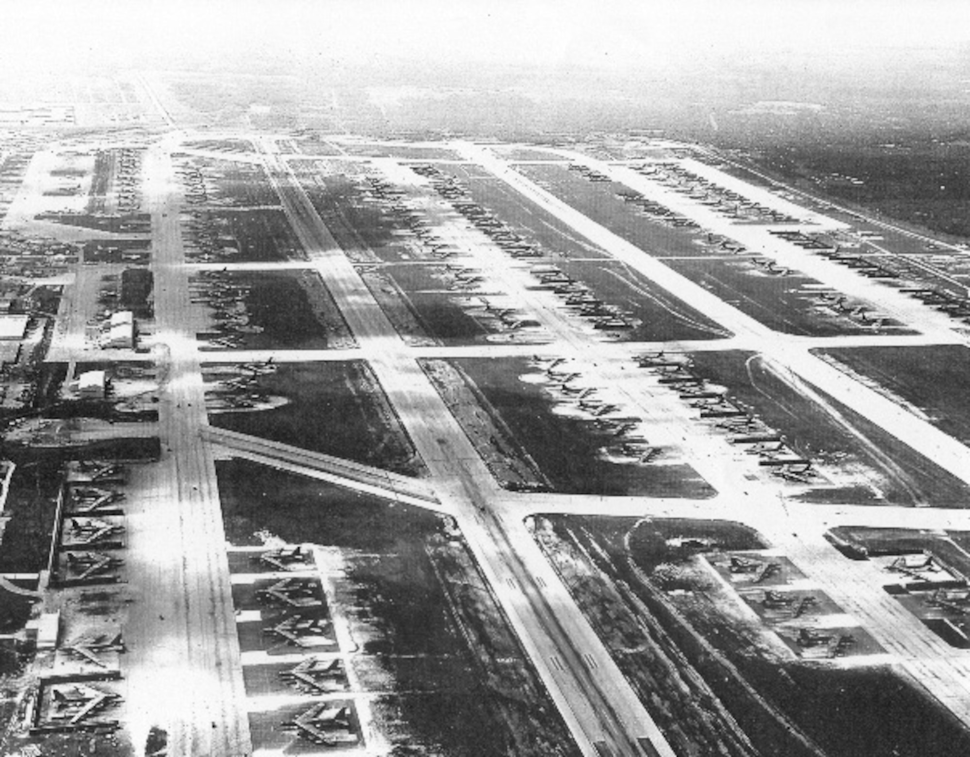 It took over 5 miles of ramp space to accommodate over 150 B-52s that were deployed to Andersen in the summer and fall of 1972, the prelude to Linebacker II. (Courtesy photo)