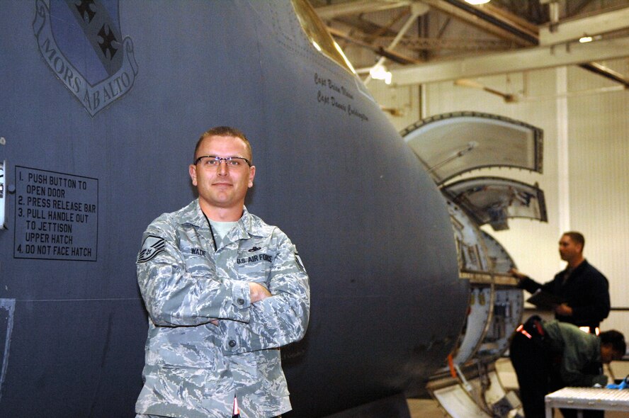 DYESS AIR FORCE BASE, Texas -- Master Sgt. David Wade earned top graduate honors and was awarded the John L. Levitow Award Nov. 19 at the SNCO Academy. He is the 7th Equipment Maintenance Squadron maintenance flight chief and has a line number for senior master sergeant after just 16 years of service. He also earned the Levitow Award in Airman Leadership School when he was a senior airman. (U.S. Air Force photo/Senior Airman Carolyn Viss)