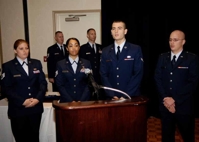VANDENBERG AIR FORCE BASE, Calif. -- Members of Vandenberg's Patriot Voices sing the National Anthem during Lt. Gen. James promotion ceremony at the Pacific Coast Club on Tuesday. (U.S. Air Force photo/Airman 1st Class Jonathan Olds)