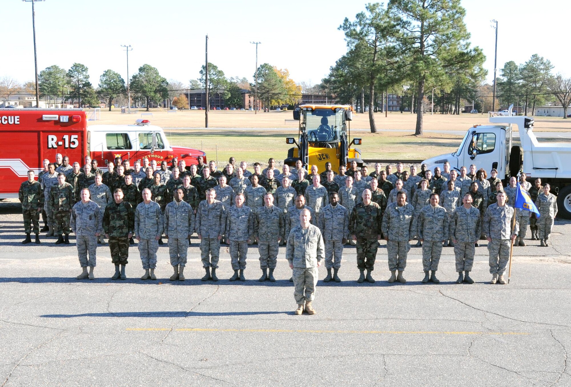 SEYMOUR JOHNSON AIR FORCE BASE, N.C. -- The 916th Civil Engineer Squadron ended its illustrious history during the December unit training assembly. The squadron is converting to the 567th RED HORSE under 10th Air Force. The new squadron will set up in mid-January and is responsible for rapidly deploying heavy engineering assets and members across the globe. The 916th Civil Engineer Squadron will become a flight with fewer than 30 members while the 567th RED HORSE will employ more than 100.