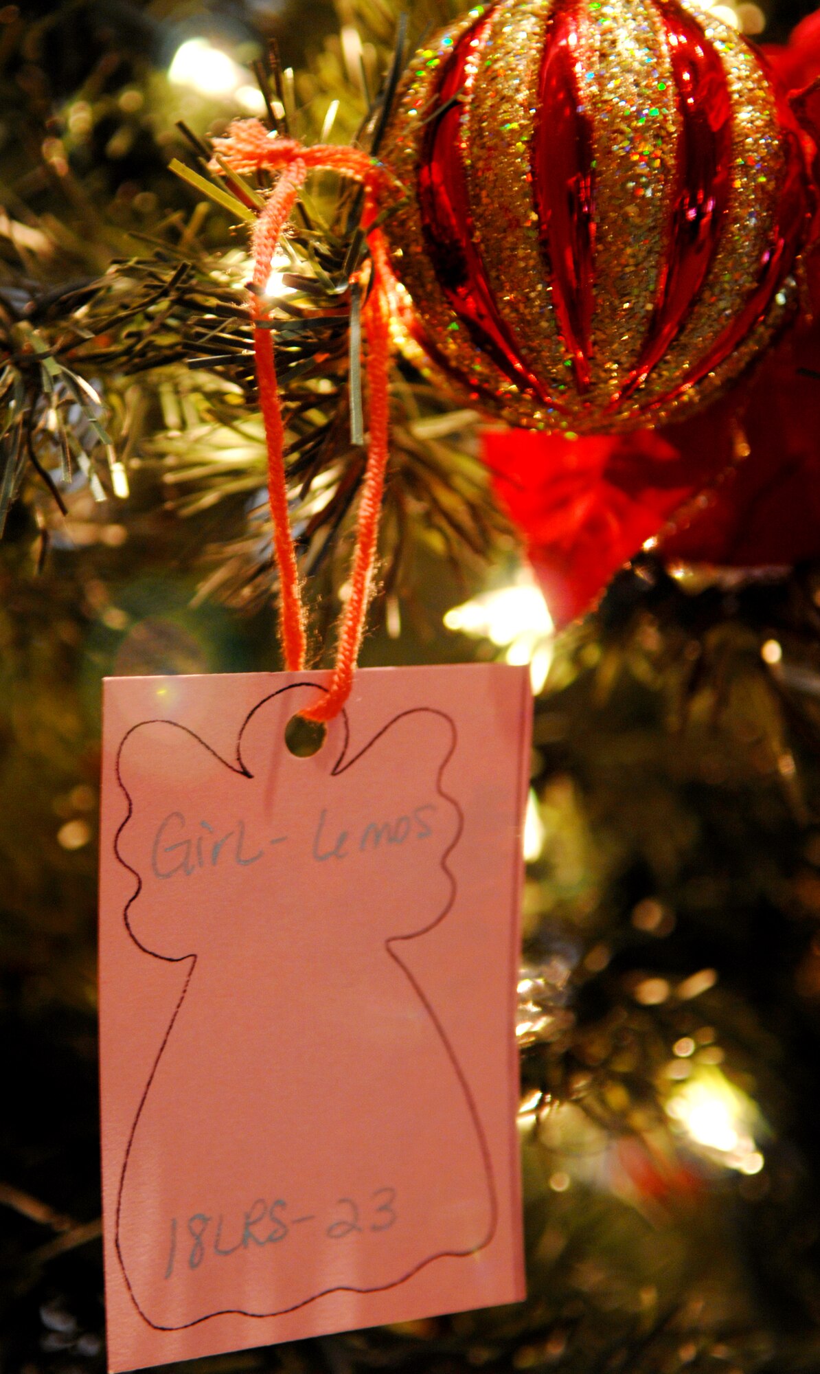 The Angel Tree program offers the opportunity for people in the community to give gifts to financially struggling military families during the holidays. The program is run by the Kadena chapel staff and provides gifts to 150-300 needy children every year.
(U.S. Air Force photo/Staff Sgt. Angelique Perez)