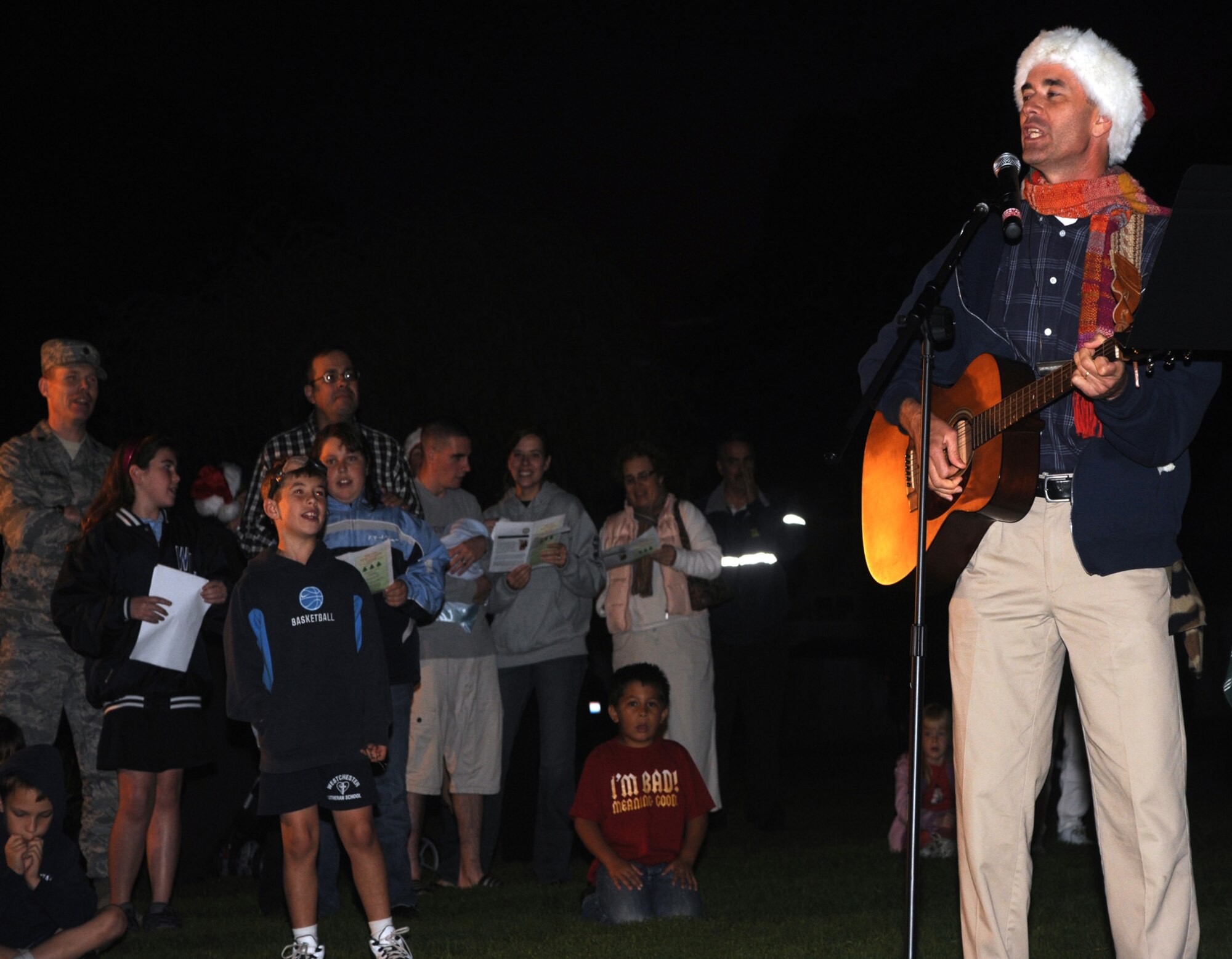 Christmas carols add to the holiday mood at LAAFB's annual tree lighting ceremony on Fort MacArthur, Dec. 2 (Photo by Atiba Copeland)