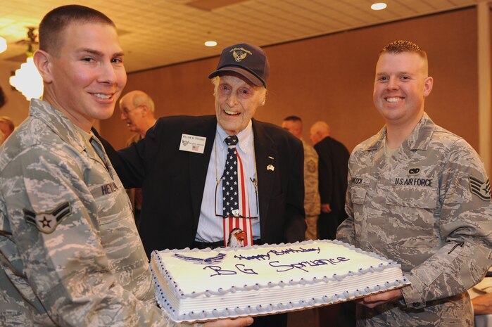 Brig. Gen. Russell Handy addresses guests at the Pearl Harbor luncheon on Nellis Air Force Base, Nev., Dec. 5, 2008. The luncheon is held annually to honor veterans and to remember those that were lost 67 years ago.
(U.S. Air Force Photo / Airman 1st Class Stephanie Rubi)

