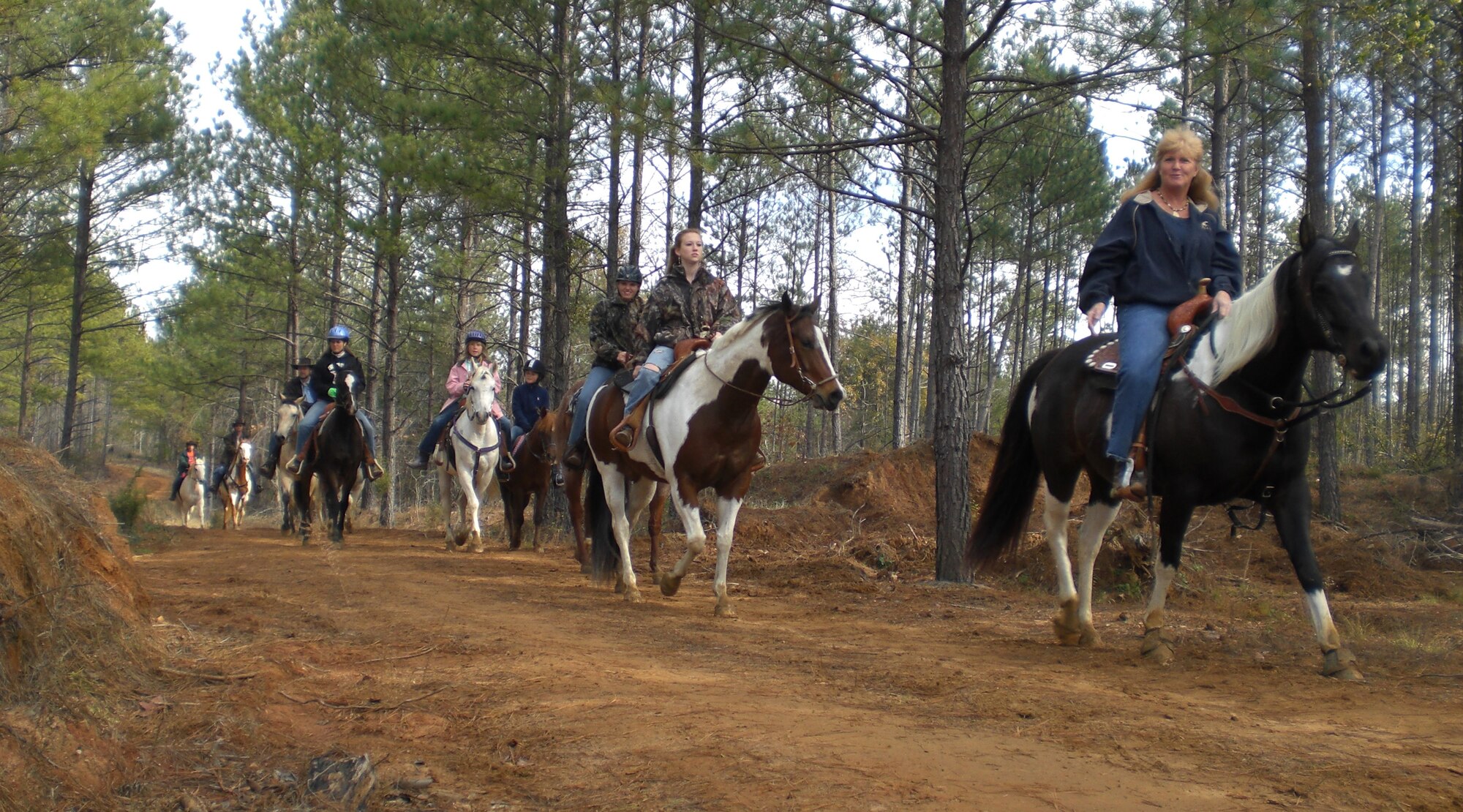 SHAW AIR FORCE BASE, S.C. -- A group of riders make their way to a checkpoint and rest stop to eat lunch at Double J Ranch in Whitmire, S.C.  The profits made from their participation in Hoofin? for Heroes goes directly toward Wounded Warrior Project, a nonprofit organization that seeks to assist men and women of the U.S. armed forces who have been severely injured in conflicts overseas.   (U.S. Air Force photo/2nd Lt. Noelle Caldwell)