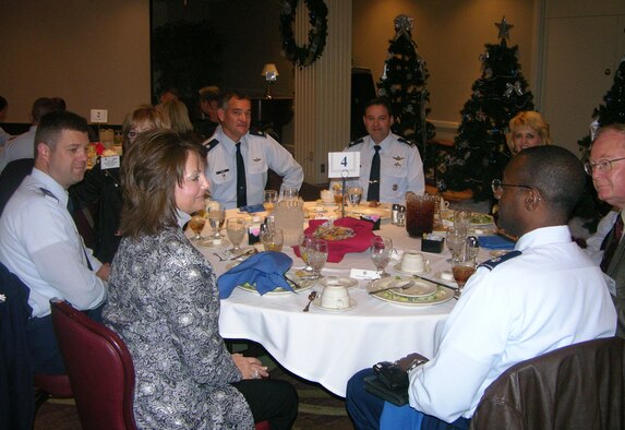 Commanders from the 552nd Air Control Wing enjoy lunch with their assigned Honorary Commanders. Photo courtesy of Tech. Sgt Rachel Moore.