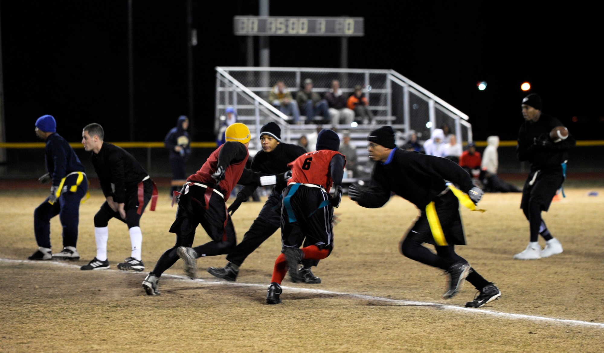 MOUNTAIN HOME AIR FORCE BASE, Idaho -- The 366th Logistics Readiness Squadron and 366th Fighter Wing face off during the final game of squadron flag football Dec. 5. 366th LRS took the title with a 25-6 win. (U.S. Air Force photo/ Airman 1st Class Samantha S. Crane)