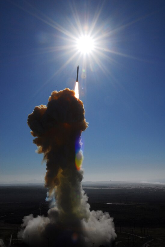 A ground-based interceptor missile lifts off Dec. 5 from Vandenberg Air Force Base, Calif., as part of a test of the Ballistic Missile Defense System. The missile successfully intercepted a long-range target launched from Kodiak, Alaska. (U.S. Air Force photo/Joe Davila)
