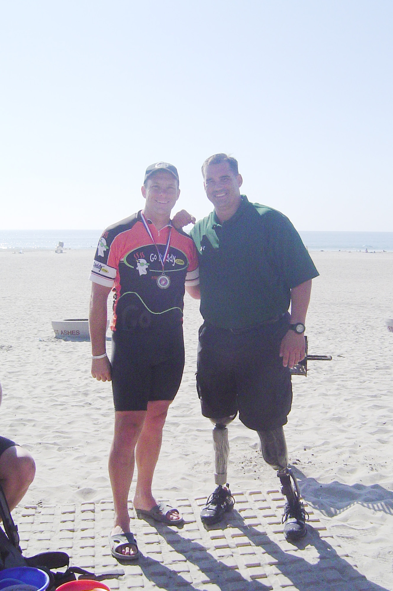 Lt. Col. Paul Thompson (left) takes a picture with double amputee Master Sgt. David Lind, a Marine from Camp Pendleton. (Photo courtesy of Lt. Col. Paul Thompson)