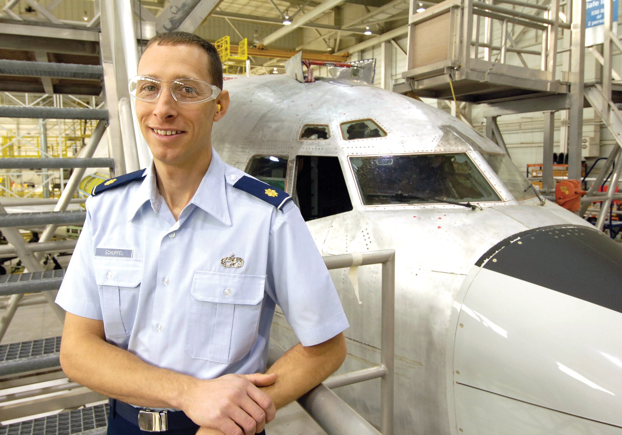 Individual Mobilization Augmentee, Maj. Jonathan Schuppel, is the 566th Aircraft Maintenance Squadron deputy director, ensuring the responsibilities of that role are seamlessly continued while the active duty deputy is deployed. The major handles E-3 Sentry issues and paint and depaint work for all aircraft supported by Tinker.(Air Force photo/Margo Wright) 
