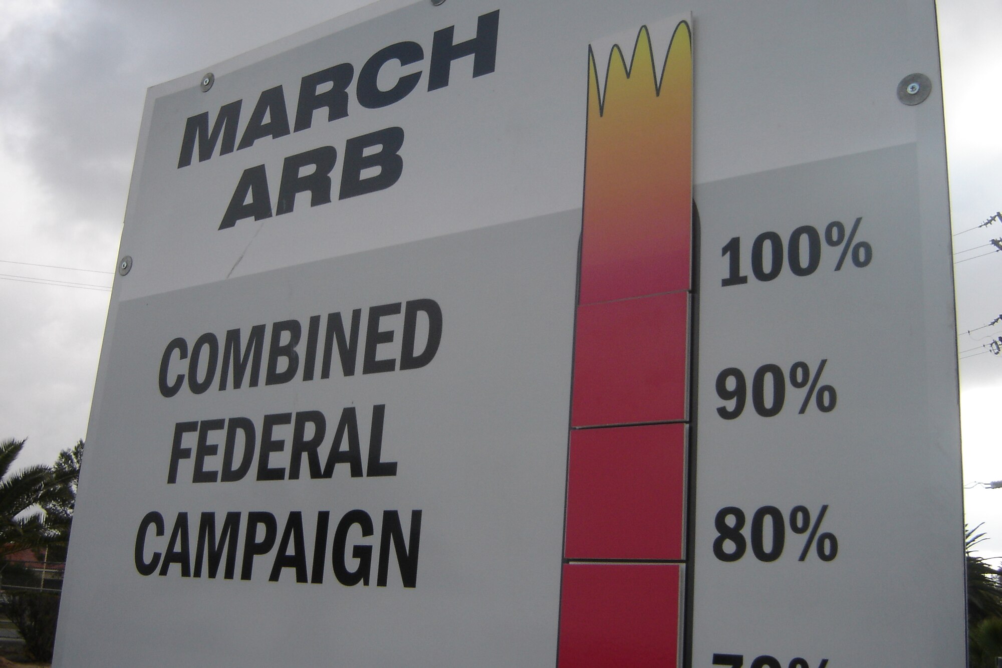 March ARB not only surpassed its $100,000 goal for the 2008 Combined Federal Campaign drive, but hit a base record, according to Capt. Mary Guest, CFC base project officer. “We raised $119,254, which is the most money ever raised for CFC here at March ARB. I’m ecstatic!” March raised $101,000 last year. This year’s campaign began Oct. 14 and ended Dec. 5. The March campaign is part of the Western Riverside Regional Combined Federal Campaign, that sought to raise $300,000 this year. (U.S Air Force photo by Will Alexander)