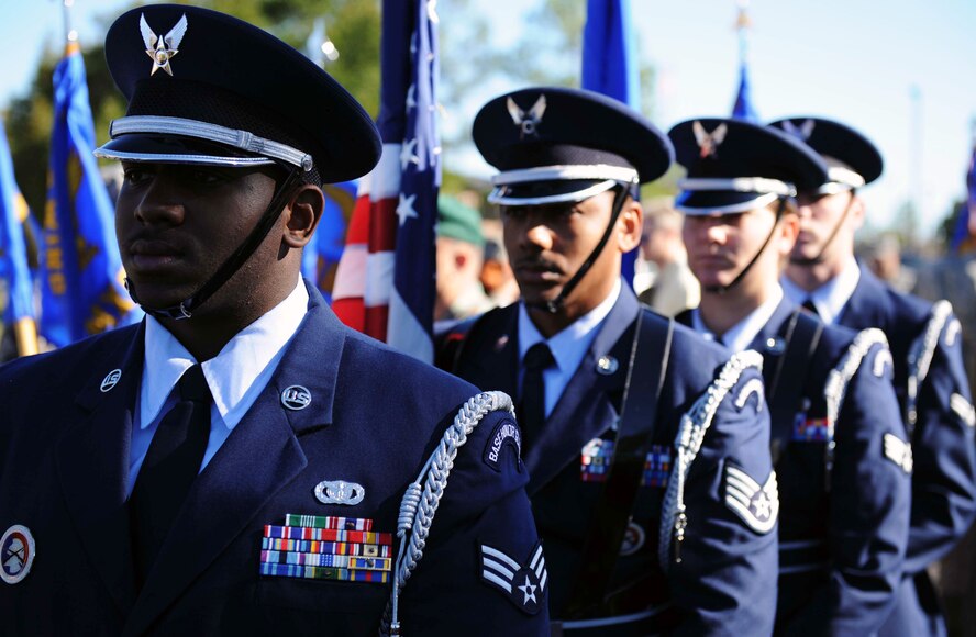 MOODY AIR FORCE BASE, Ga. -- Moody Air Force Base Honor Guard members await the commencement of the Honorary Commander Change-of-Command ceremony Dec. 12 here. The honorary commander program gives local community leaders the opportunity to participate in special events, programs and activities sponsored by their honorary squadron. (U.S. Air Force photo by Airman Joshua Green)