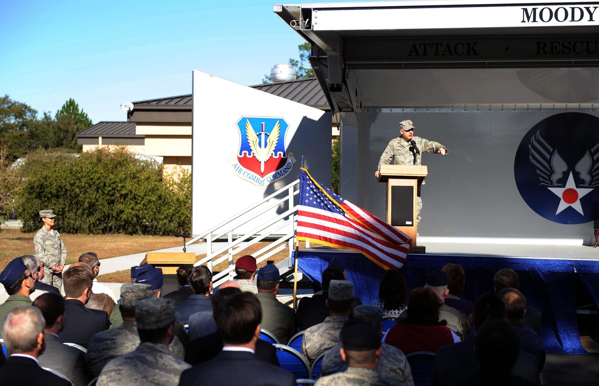 MOODY AIR FORCE BASE, Ga. - -  Col. Kenneth Todorov, 23rd Wing commander, speaks to attendees about the importance of the Honorary Commander program during the change-of-command ceremony Dec. 12 here. The honorary commanders are community leaders from around the Valdosta and surrounding area. (U.S. Air Force photo by Airman Joshua Green)