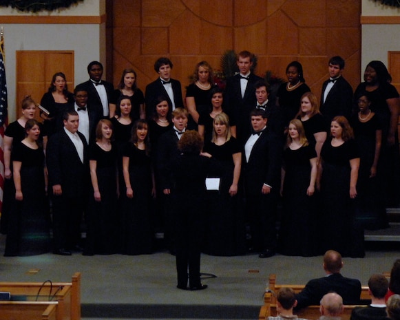 The Charleston Southern University Horton School of Music choir sings various selections of holiday music at the chapel on Charleston AFB Dec. 11. This is the second year the choir has performed on base during the holiday season. (U.S. Air Force photo/Airman 1st Class Katie Gieratz)