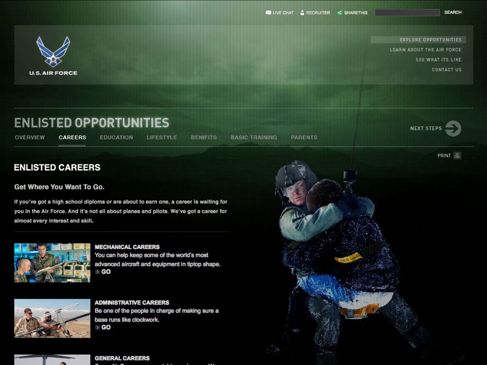 Incorporating the latest Internet technologies, Air Force Recruiting Service launches its redesigned Web site today at www.airforce.com, offering potential recruits and the public insight into the contributions by young men and women who play a significant role in its warfighting dominance in the air, space and cyberspace. (U.S. Air Force graphic)