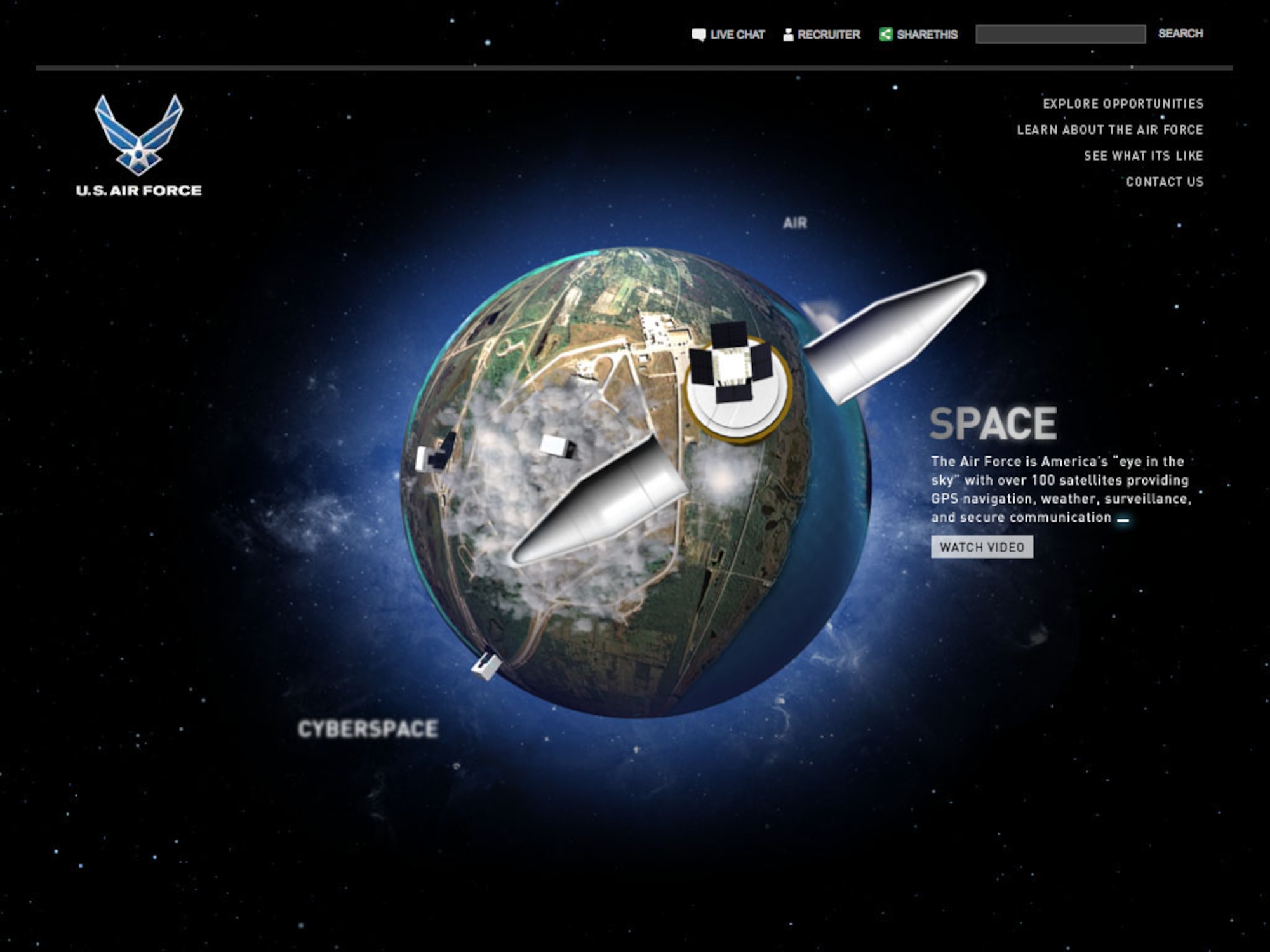 Incorporating the latest Internet technologies, Air Force Recruiting Service launches its redesigned Web site today at www.airforce.com, offering potential recruits and the public insight into the contributions by young men and women who play a significant role in its warfighting dominance in the air, space and cyberspace. (U.S. Air Force graphic)