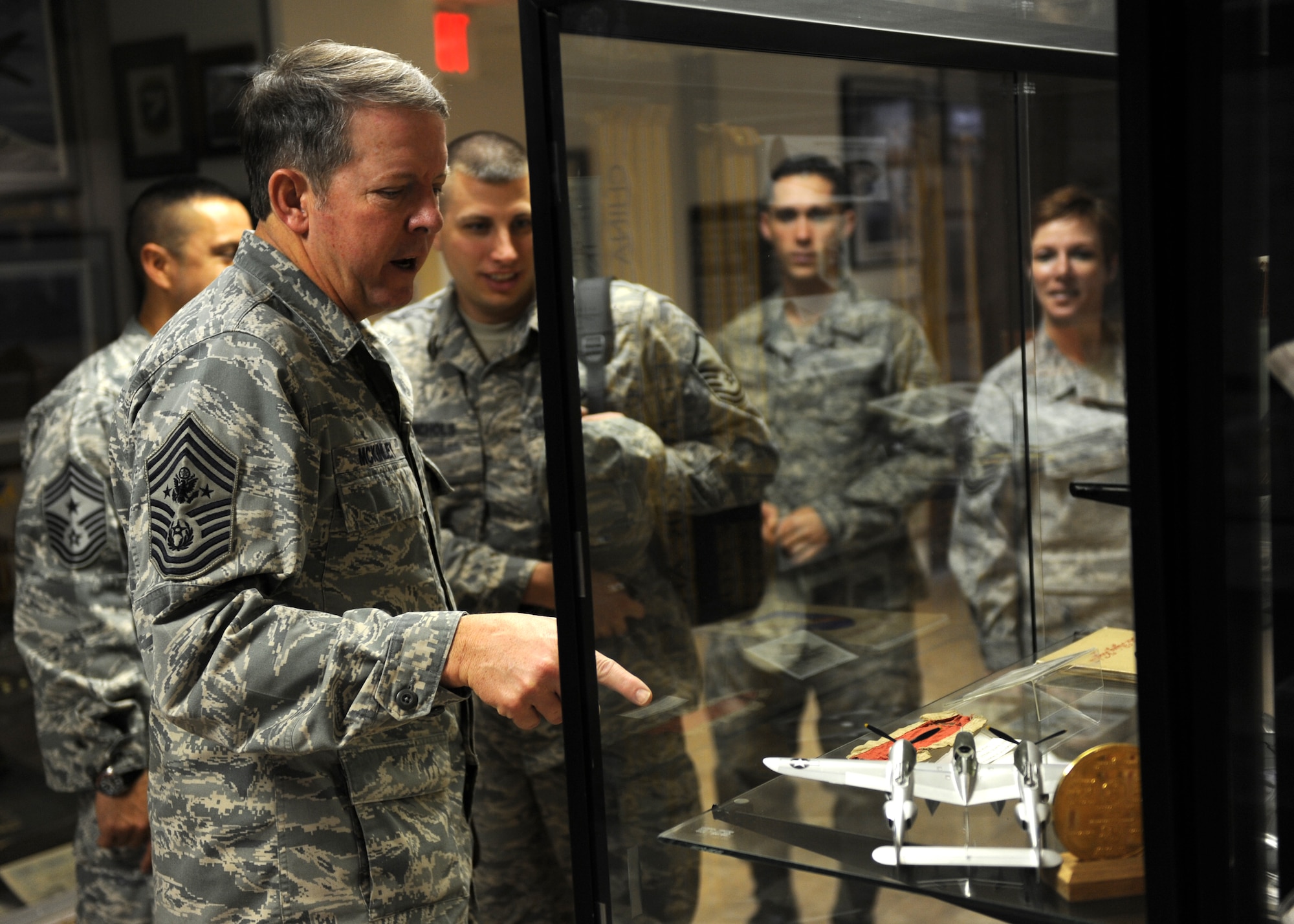 Chief Master Sgt. of the Air Force Rodney J. McKinley tours the 49th Fighter Wing at Holloman Air Force Base, N.M., Dec. 9. Chief McKinley was visiting all the Air Force bases in New Mexico. (U.S. Air Force photo/Airman 1st Class Michael Means)