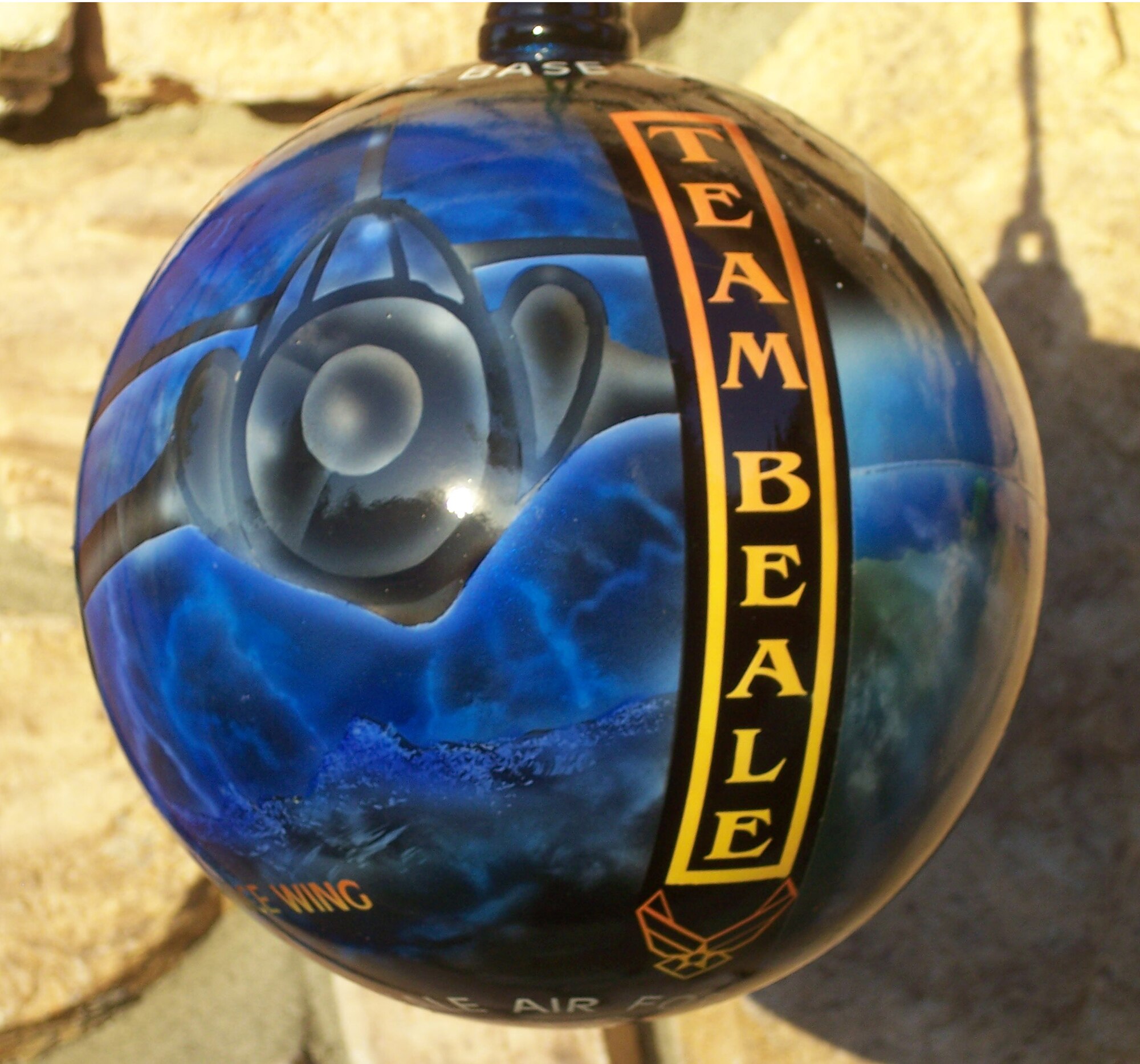 BEALE AIR FORCE BASE, Calif. -- The "Team Beale" ornament designed by Air Force Reservist, Chief Master Sgt. Stuart Bisland showcases the emerging and intelligence missions performed here.  Chief Bisland was asked by California's second district congressman and the 9th Reconnaissance Wing commander to design an ornament for the White House Christmas tree.  (Courtesy photo)
