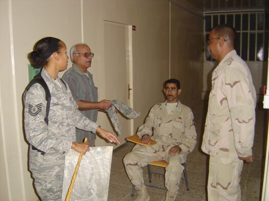 Tech. Sgt. Erica Gage, Gaylor NCO Academy Instructor from Lackland AFB gives directions for an exercise in leadership and problem solving.  (Courtesy photo)