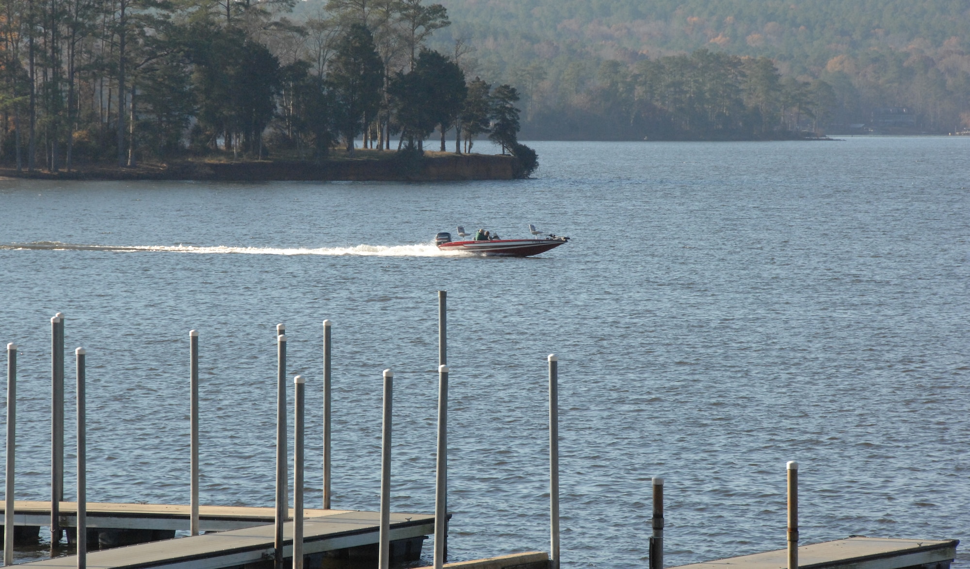 SHAW AIR FORCE BASE, S.C. - Each cabin at the Wateree Recreation Area has a deck with a view of the lake. "It's like a vacation but it's not far," said Amanda Gillman, wife of retired Master Sergeant Ryan Gillman. "It's quiet, scenic, and great for the family." (U.S. Air Force photo/2nd Lt. Emily Chilson) 