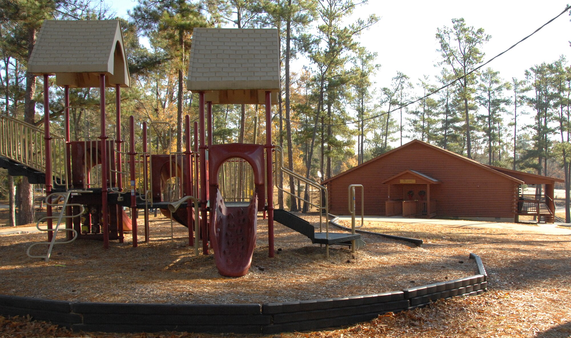 SHAW AIR FORCE BASE, S.C. -- The playground at Wateree Recreation Area is located next to the recreation hall and within sight of the surrounding cabins. This close proximity gives parents the opportunity to watch children play while still enjoying the cabin amenities. (U.S. Air Force photo/2nd Lt. Emily Chilson) 