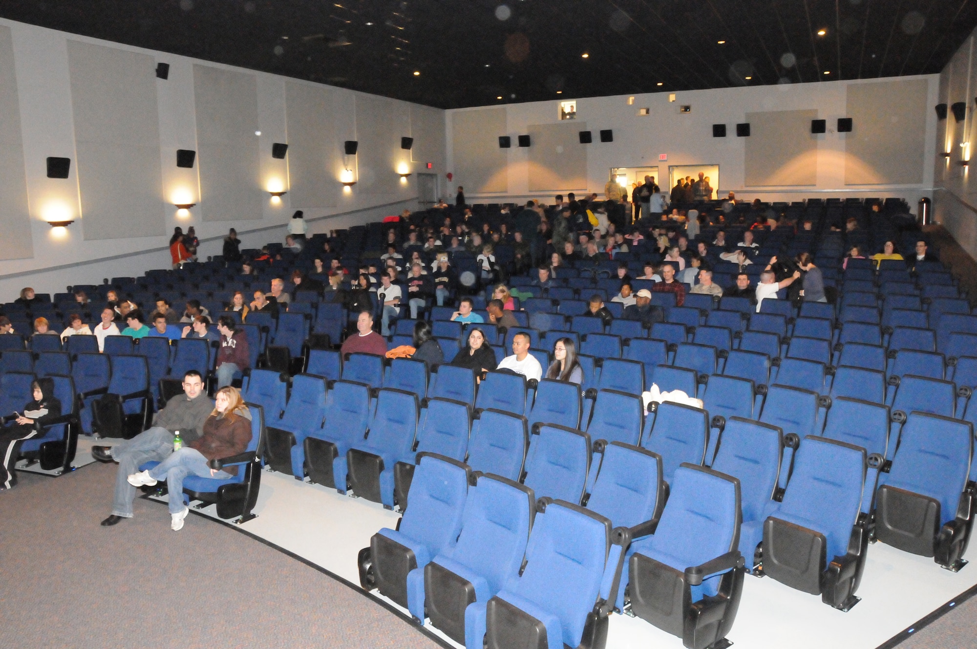 The base theater reopened Dec. 11 after renovating the theater seating, the snack bar area, the sound system and the projection system.  (U.S. Air Force photo by Master Sgt. Joe Springfield)