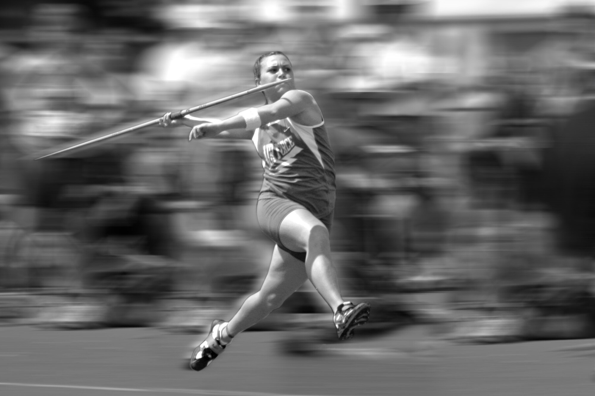 Lieutenant Dana Pounds, 538 Aircraft Sustainment Group, prepares to throw the javelin at a competition.