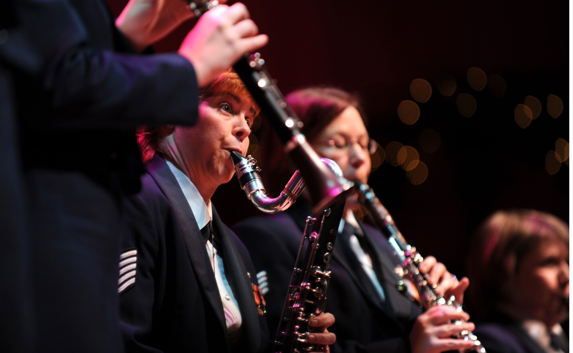 Tech. Sgt. Nicole Shininger, a clarinet player with the Heartland of America Band's New Horizons ensemble, performs "My Dreidle" as part of the annual holiday concert series held at the Holland Performing Arts Center Dec. 12.

U.S. Air Force Photo by Josh Plueger