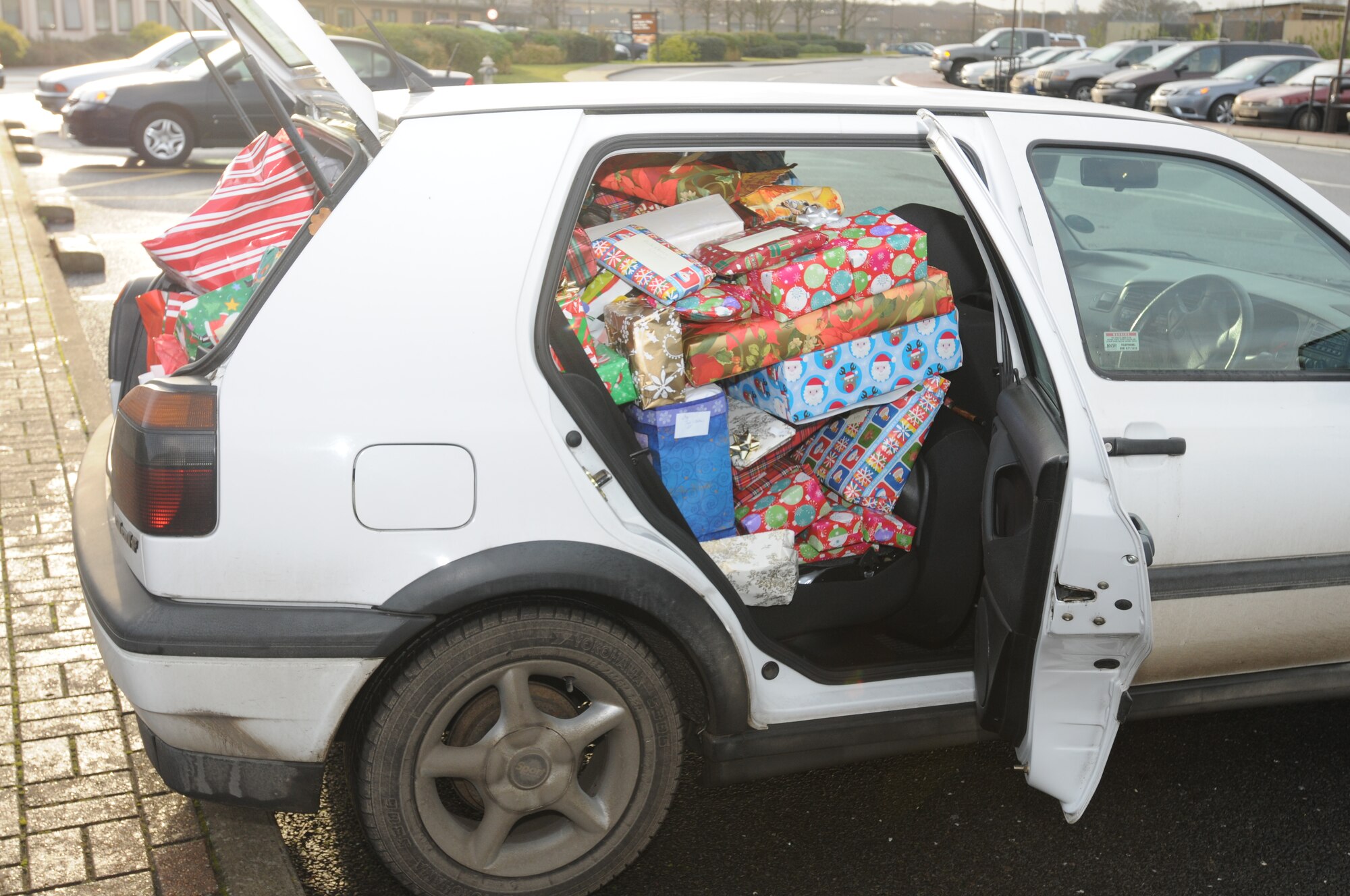 A car full of presents for the Sure Start Children’s Centre is ready to leave for Thetford. The Christmas presents were collected over a ten-day period and delivered to the children’s centre Dec. 18. (U.S. Air Force photo by Senior Airman Kristopher Levasseur)