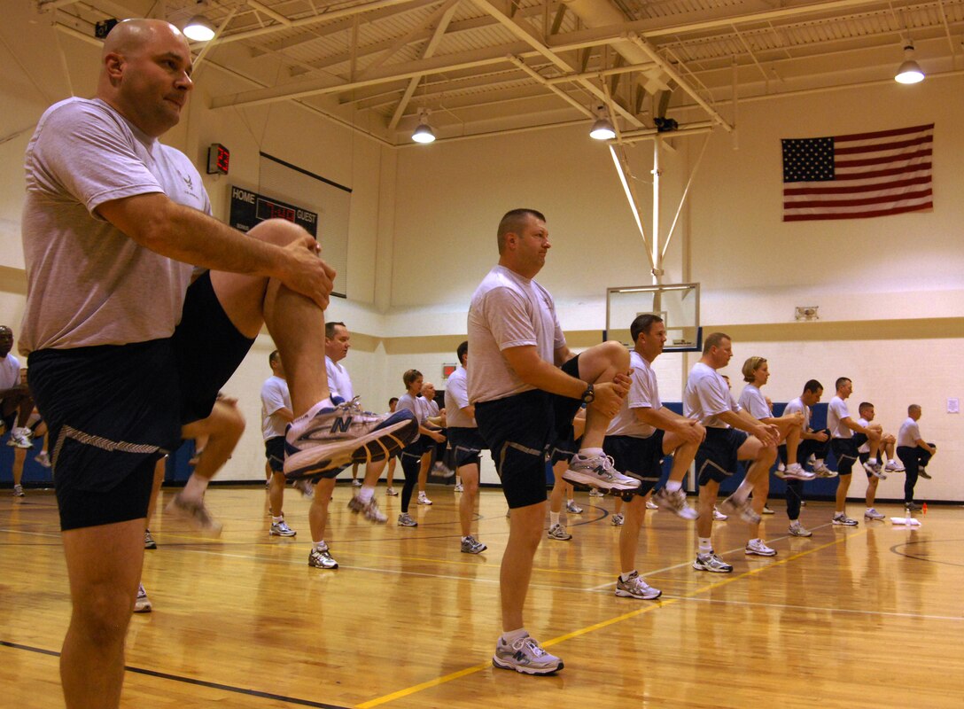 82nd Training Wing leadership comes together to try out the new combat fitness program Dec. 18. The new program was implemented with Airmen in Training and permenant party Airmen during physical training sessions Dec. 4, (U.S. Air Force photo/Airman 1st Class Candy Miller) 