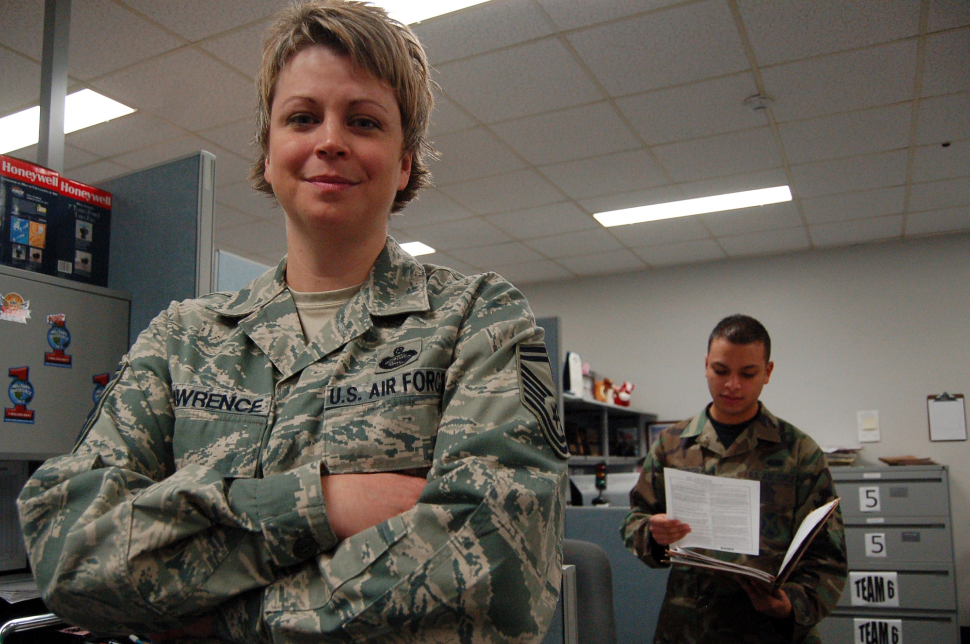 Senior Master Sgt. Patricia Lawrence, Lackland's base individual mobilization augmentee administrator, ensures Lackland's individual mobilization augmentees are ready to serve as strategic reserves. She also educates Lackland units on their responsibilities to their IMAs.  (U.S. Air Force photo/Staff Sgt. Vanessa Young) 