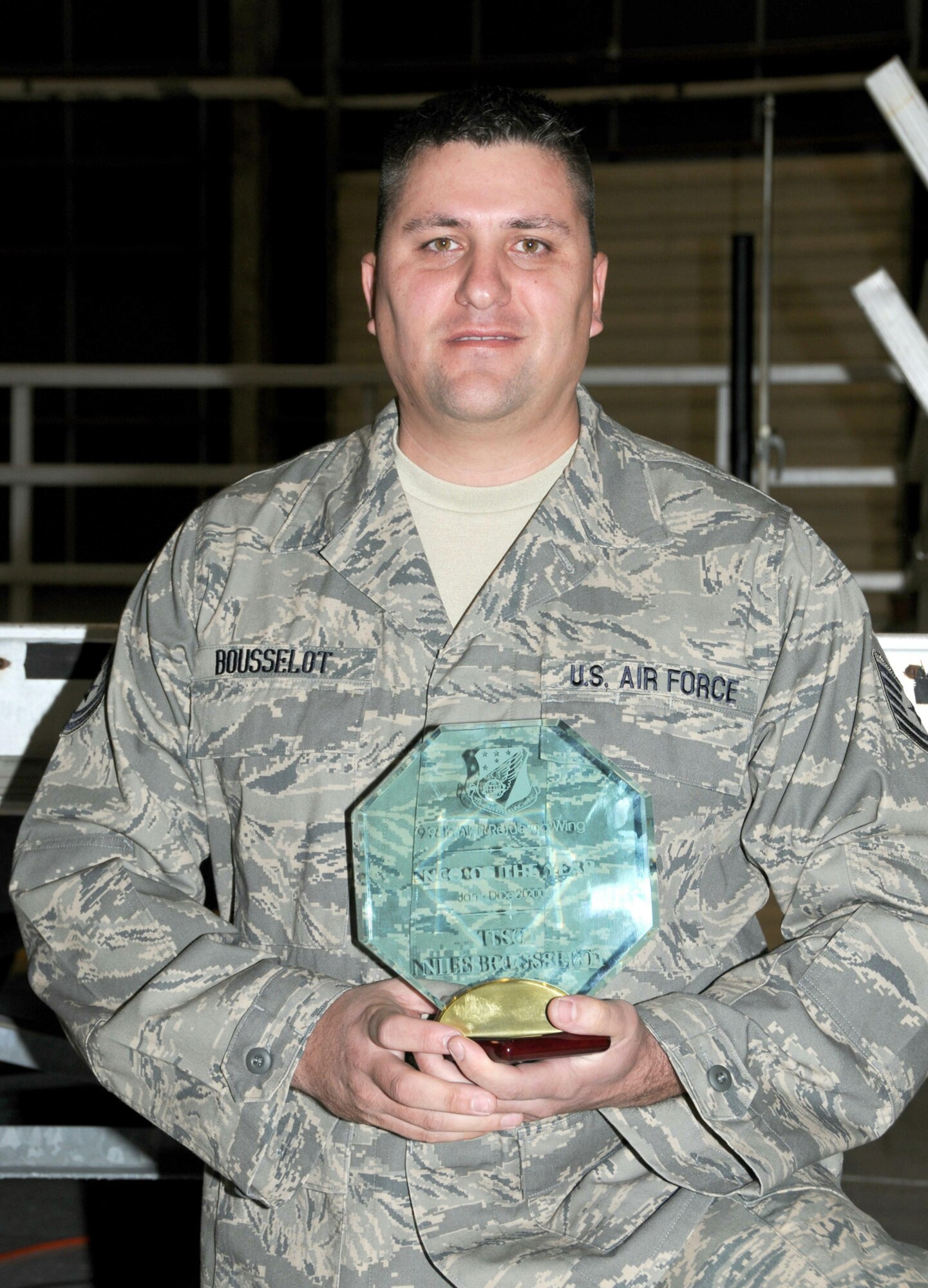 SEYMOUR JOHNSON AIR FORCE BASE, N.C. -- Tech. Sgt. Niles Bousselot was named the 916th Air Refueling Wing Non-commissioned Officer of the Year during a recent wing assembly. Sgt. Bousselot is an active duty member assigned to the 911th Air Refueling Squadron and works in maintenance. This was the first ceremony in which active duty members and reservists were presented awards under the 916th umbrella.