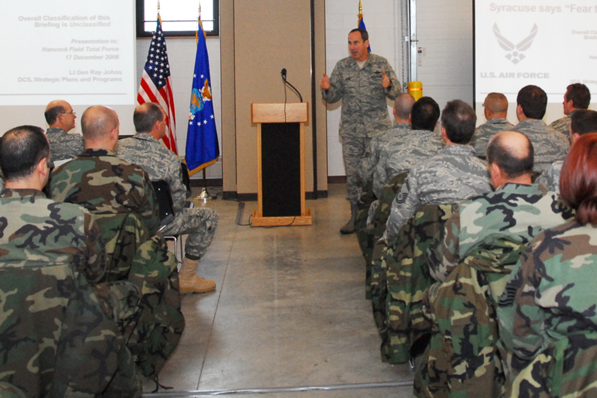 Lt. Gen. Raymond E. Johns Jr. visited Hancock Field ANGB on Wednesday the 17th of December to discuss the unit’s future in being the first Air National Guard unit to have the MQ-9 Reaper.