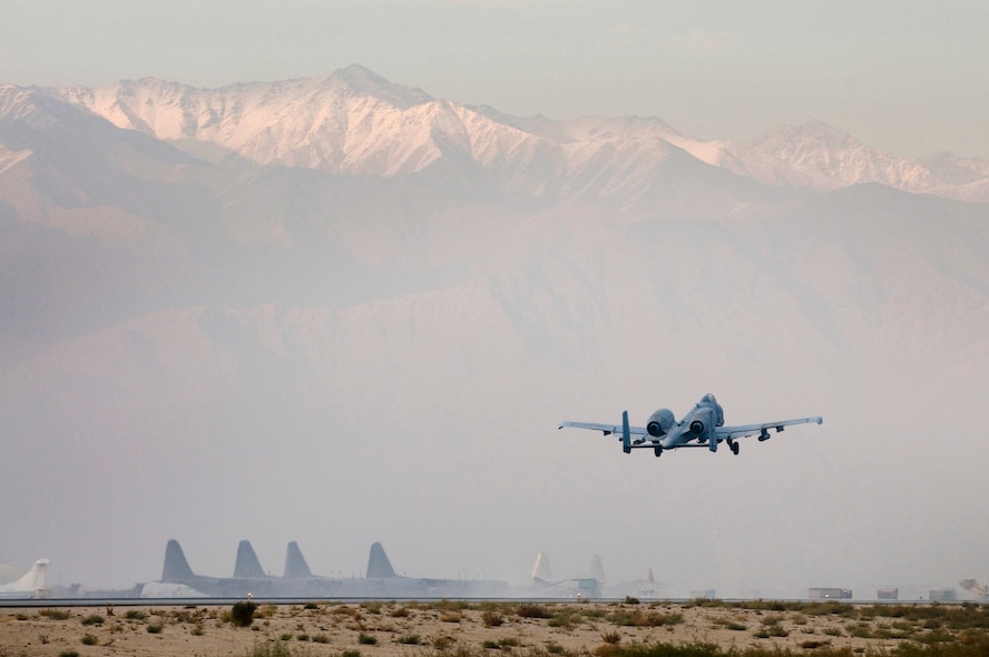 An A-10 Thunderbolt II takes off from Bagram Air Field, Afghanistan, Dec. 2. Even after more than 30 years of service, the A-10 remains the king of close-air support, protecting coalition forces in sticky situations. (U.S. Air Force photo by Staff Sgt. Samuel Morse)(Released)