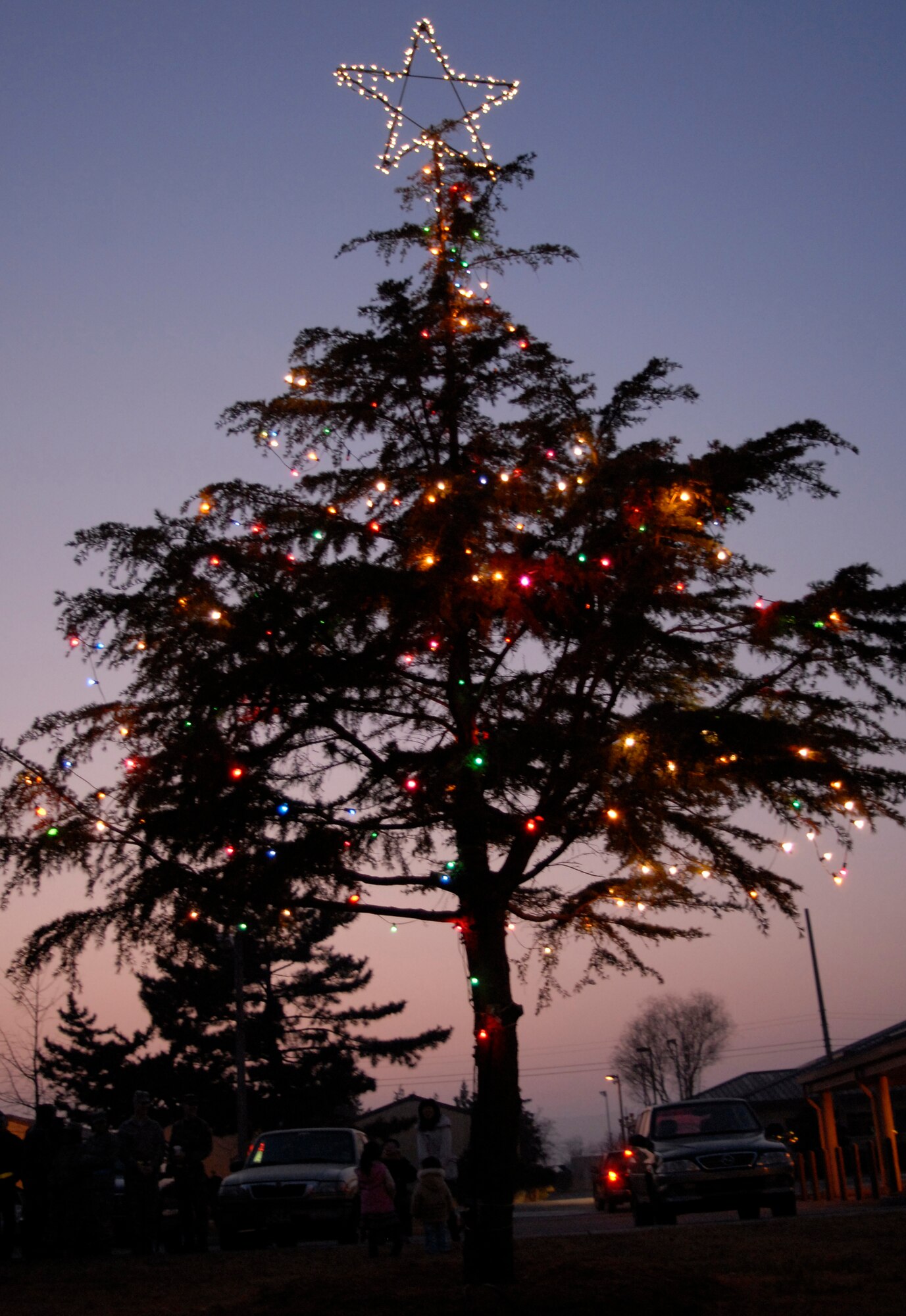 KUNSAN AIR BASE, Republic of Korea - The base Christmas tree was displayed for the first time at the annual Christmas tree lighting ceremony here Dec. 15. (U.S. Air Force photo by: Senior Airman Dana Hill)