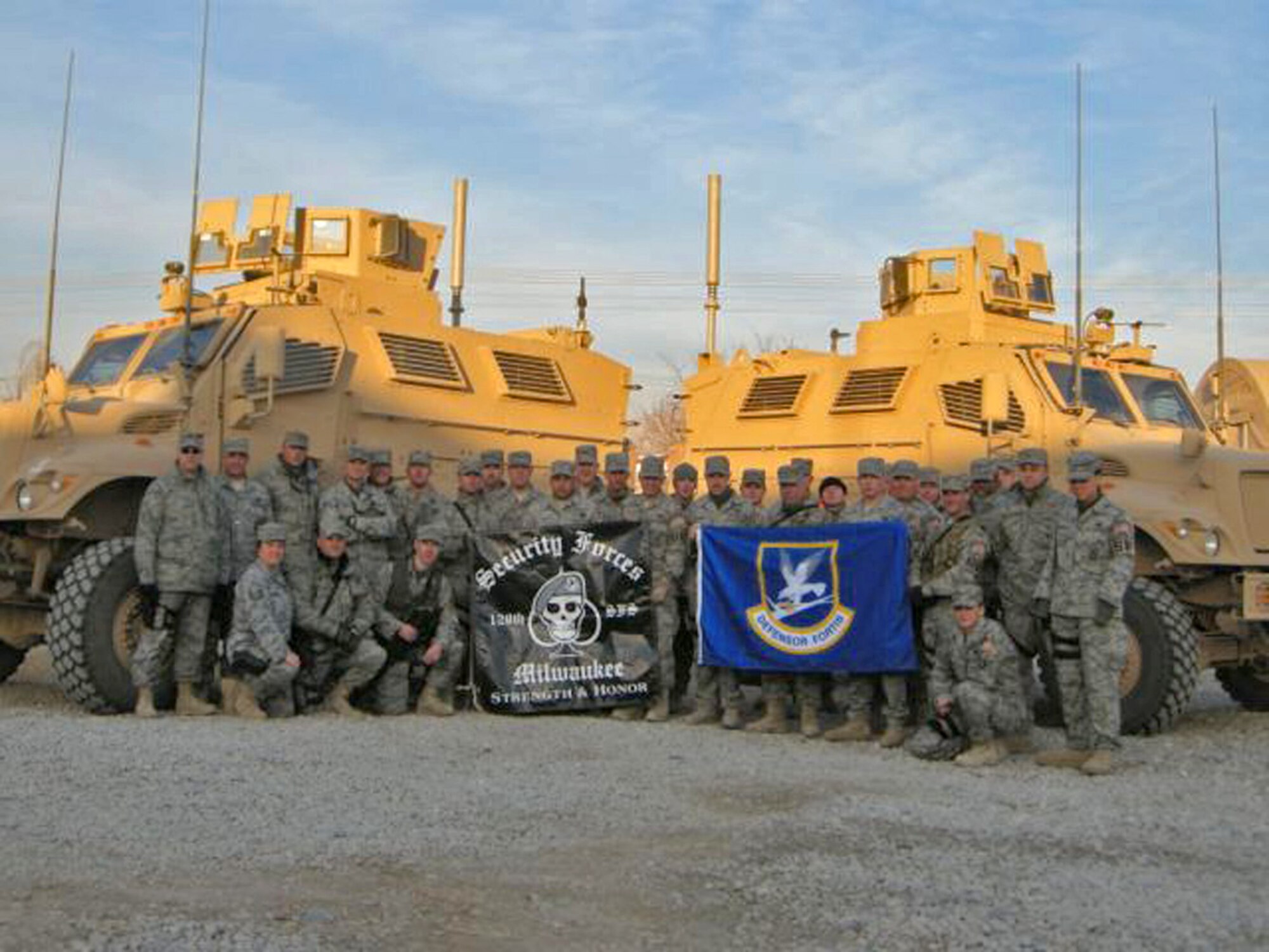 Thirty two members of the 128th Air Refueling Wing’s Security Forces Squadron on deployment in Afghanistan. The 128th SFS members are providing base protection, dignified visitor protection and escort, and security escort operations designed to provide off-base security to personnel.