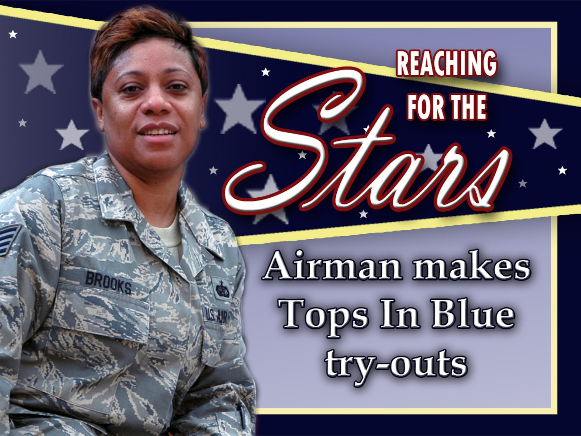 DOVER AIR FORCE BASE, Del. -- Air Force reservist Staff Sgt. Carmel Brooks, 512th Memorial Affairs Squadron, is competing for Tops In Blue on the world-wide level Jan. 11-19 at Lackland Air Force Base, Texas. (U.S. Air Force illustration/Capt. Marnee A.C. Losurdo)