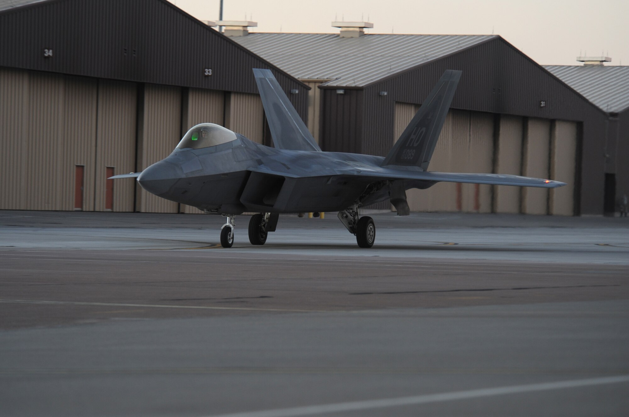 An F-22 Raptor taxi's for take off from Holloman Air Force Base, New Mexico